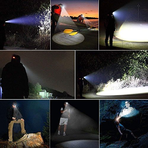 DOCOSS 2-in-1 Ultra Bright Headlamp — Retailer usage illustrations for the DOCOSS 2-in-1 headlamp; beam performance is not independently measured.